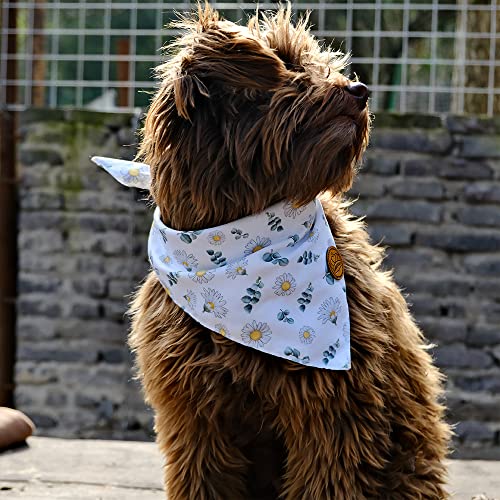 CROWNED BEAUTY Spring Summer Dog Bandanas Reversible Large 2 Pack, Daisy Bee Set, Plaid Adjustable Triangle Holiday Scarves for Medium Large Extra Large Dogs Pets DB36-L