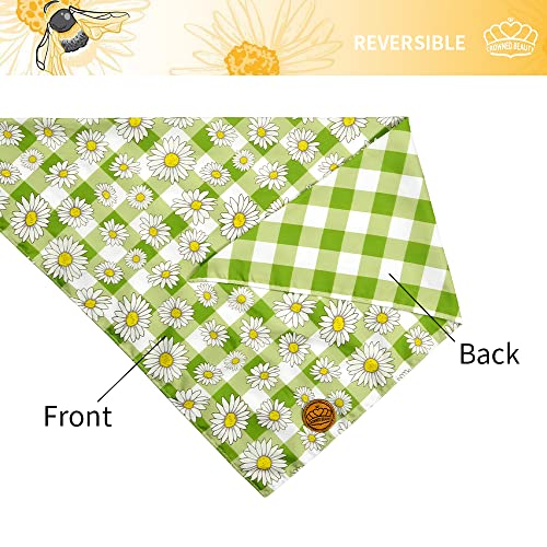 CROWNED BEAUTY Spring Summer Dog Bandanas Reversible Large 2 Pack, Floral Daisy Set, Plaid Adjustable Triangle Holiday Green Yellow Scarves for Medium Large Extra Large Dogs Pets DB37-L