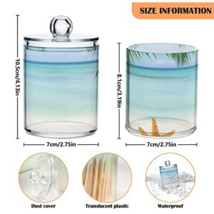 WELLDAY Apothecary Jars Bathroom Storage Organizer with Lid - 14 oz Qtip Holder Storage Canister, Summer Beach Starfish Clear Plastic Jar for Cotton Swab, Cotton Ball, Floss Picks, Makeup Sponges,Hair