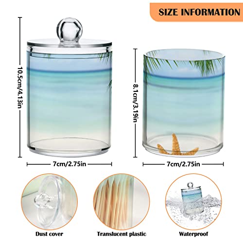 WELLDAY Apothecary Jars Bathroom Storage Organizer with Lid - 14 oz Qtip Holder Storage Canister, Summer Beach Starfish Clear Plastic Jar for Cotton Swab, Cotton Ball, Floss Picks, Makeup Sponges,Hair