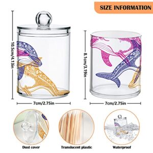 WELLDAY Apothecary Jars Bathroom Storage Organizer with Lid - 14 oz Qtip Holder Storage Canister, Three Bottlenose Dolphins Mandala Clear Plastic Jar for Cotton Swab, Cotton Ball, Floss Picks, Makeup