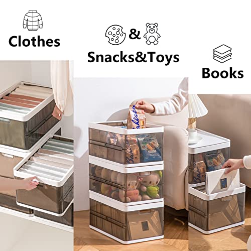 CINPIUK Stackable Storage Bins with Lids, Clear Drawer Organizers for Clothing, Collapsible Storage Bins Closet Drawers for Clothes, Toys, w/ Removable Grids, 3Pcs