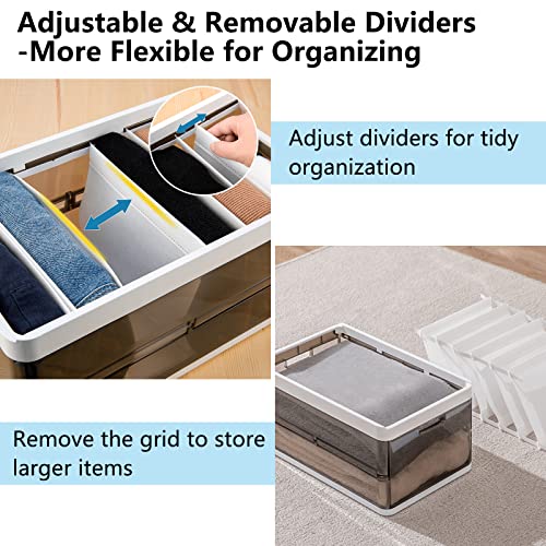 CINPIUK Stackable Storage Bins with Lids, Clear Drawer Organizers for Clothing, Collapsible Storage Bins Closet Drawers for Clothes, Toys, w/ Removable Grids, 3Pcs