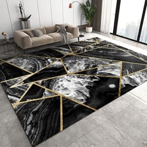 vintage luxury black & white marble area rugs, cloud pattern gold line kids rugs, non-slip durable easy clean low pile thin rug for hallway patio study room floor bedside, 3x5ft