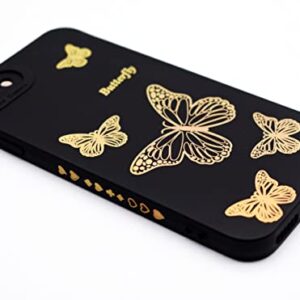 Qokey for iPhone SE 2022/SE 2020/iPhone 8/iPhone 7 Case,Side Cute Plated Love Heart Bling Butterfly with Full Camera Lens Cover Protection Soft TPU Shockproof Phone Case for Women Girls Men,Black