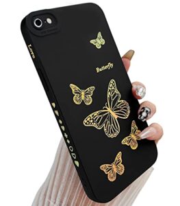 qokey for iphone se 2022/se 2020/iphone 8/iphone 7 case,side cute plated love heart bling butterfly with full camera lens cover protection soft tpu shockproof phone case for women girls men,black