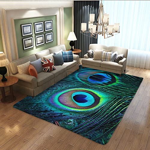 Peacock Decor Rugs Beautiful Fantastic Peacock Carpet, Modern Style Living Room Home Decoration Carpet, Suitable for Living Room Bedroom Kitchen Dining Room Non-Slip Washable 80"x60"