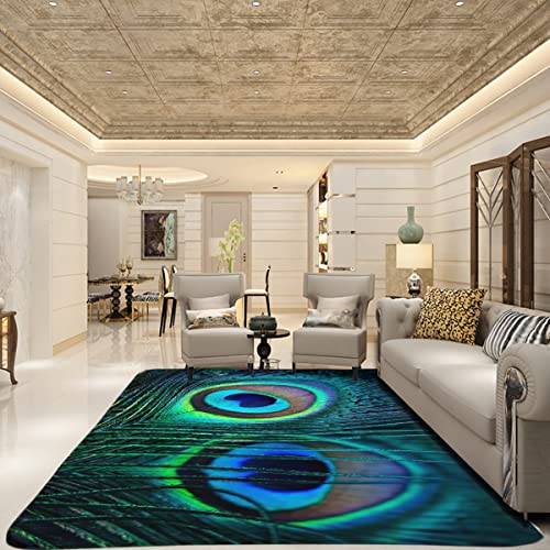 Peacock Decor Rugs Beautiful Fantastic Peacock Carpet, Modern Style Living Room Home Decoration Carpet, Suitable for Living Room Bedroom Kitchen Dining Room Non-Slip Washable 80"x60"