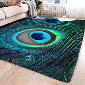 Peacock Decor Rugs Beautiful Fantastic Peacock Carpet, Modern Style Living Room Home Decoration Carpet, Suitable for Living Room Bedroom Kitchen Dining Room Non-Slip Washable 80"x60"