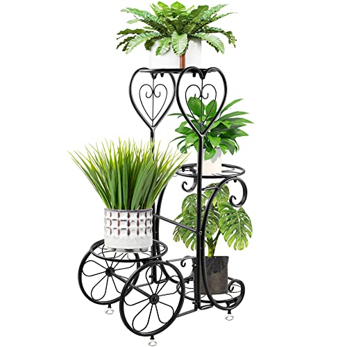 CEFZUM Plant Stand Indoor Outdoor, Metal 4 Tier Plant Shelf Flower Pot Holder Display Racks - Wrought Iron Corner Multiple Planter Rack Organizer for Garden Patio Lawn Balcony Office Black