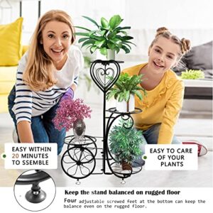 CEFZUM Plant Stand Indoor Outdoor, Metal 4 Tier Plant Shelf Flower Pot Holder Display Racks - Wrought Iron Corner Multiple Planter Rack Organizer for Garden Patio Lawn Balcony Office Black