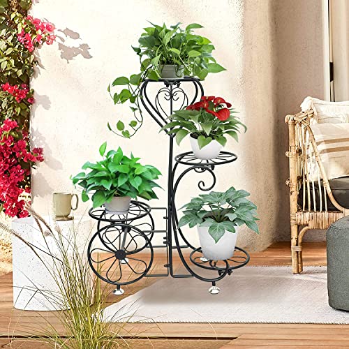 CEFZUM Plant Stand Indoor Outdoor, Metal 4 Tier Plant Shelf Flower Pot Holder Display Racks - Wrought Iron Corner Multiple Planter Rack Organizer for Garden Patio Lawn Balcony Office Black