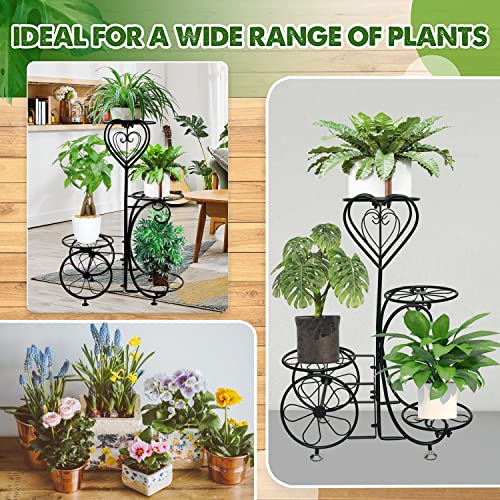 CEFZUM Plant Stand Indoor Outdoor, Metal 4 Tier Plant Shelf Flower Pot Holder Display Racks - Wrought Iron Corner Multiple Planter Rack Organizer for Garden Patio Lawn Balcony Office Black