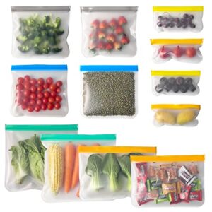 12pcs reusable freezer bags food storage bags wlrgood flat silicone bags leakproof bpa free freezer gallon/lunch/sandwich/snack food storage containers for meat fruit veggies travel home storagation