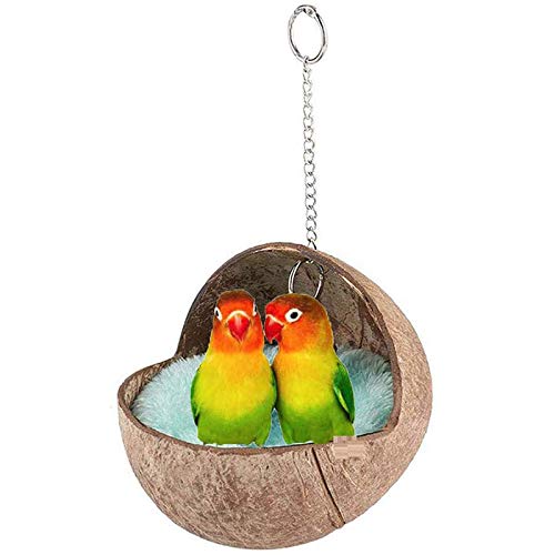 REHOC Coconut Shell Bird Nest House Bed with Warm Pad for Parrot Parakeet Rat Mice Toy Nesting Box