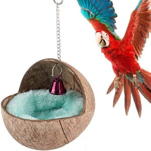 REHOC Coconut Shell Bird Nest House Bed with Warm Pad for Parrot Parakeet Rat Mice Toy Nesting Box