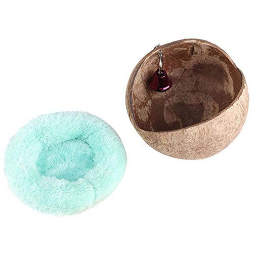 REHOC Coconut Shell Bird Nest House Bed with Warm Pad for Parrot Parakeet Rat Mice Toy Nesting Box