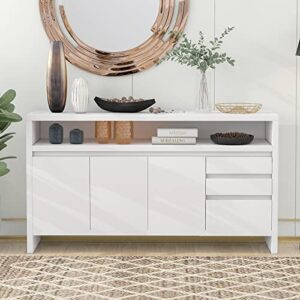 vzadgwa modern sideboard buffet storage cabinet with drawers & adjustable shelves, free standing cabinet kitchen console table for dining living room, entryway, mdf, white