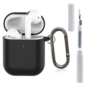 geeice airpods 1st 2nd generation case cover with cleaner kit, 2 in 1 soft silicone protective cover with keychain for women men compatible with apple airpods 1 2 charging case, black
