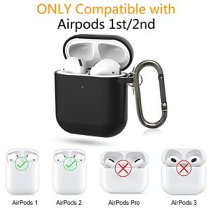 Geeice AirPods 1st 2nd Generation Case Cover with Cleaner kit, 2 in 1 Soft Silicone Protective Cover with Keychain for Women Men Compatible with Apple AirPods 1 2 Charging Case, Black