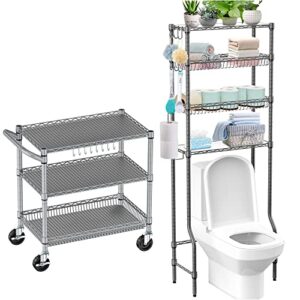 rolling utility cart, bathroom organizer, over the toilet storage shelf