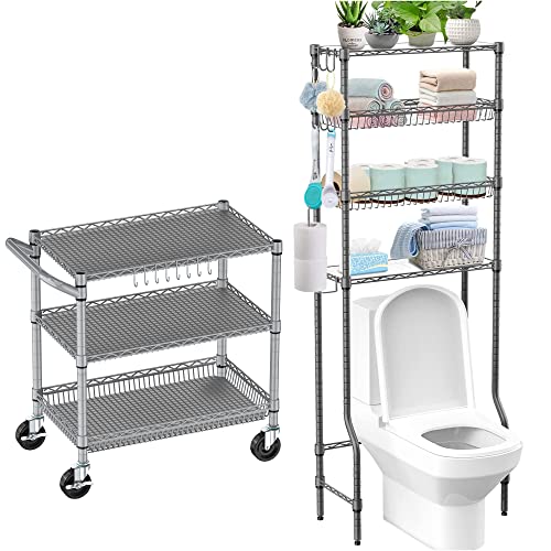 Rolling Utility Cart, Bathroom Organizer, Over The Toilet Storage Shelf