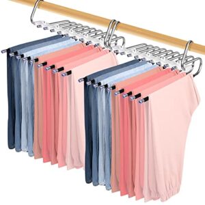 2pc upgrade 9 layers pants hangers space saving, multifunctional non slip pants rack for closet organizers storage with hooks, for jeans,leggings,trousers skirts, college dorm room essentials