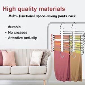 2PC Upgrade 9 Layers Pants Hangers Space Saving, Multifunctional Non Slip Pants Rack for Closet Organizers Storage with Hooks, for Jeans,Leggings,Trousers Skirts, College Dorm Room Essentials