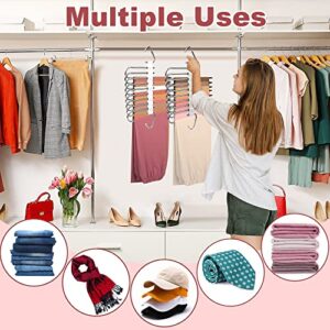 2PC Upgrade 9 Layers Pants Hangers Space Saving, Multifunctional Non Slip Pants Rack for Closet Organizers Storage with Hooks, for Jeans,Leggings,Trousers Skirts, College Dorm Room Essentials