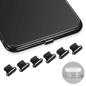 6-pack aluminum anti-dust plugs for iphone 13 12 pro max 11 xr xs 7 8 plus airpods dust cover for lightning charging port with mini storage case (black)