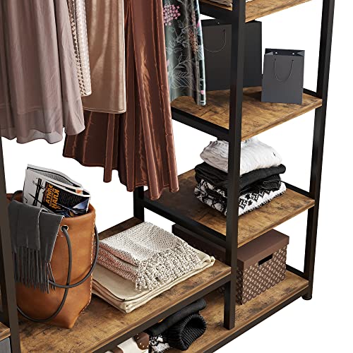 BNSPLY Heavy Duty Clothes Rack with 6 Tier Shelves, Free Standing Garment Rack Clothing Rack with Hanging Rod and 2 Drawers for Hanging Clothes, Industrial Metal Wardrobe Closet Organizer for Bedroom