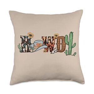 western country howdy cowboy cactus cow rodeo yeehaw punchy throw pillow, 18x18, multicolor
