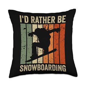 i'd rather be snowboarding funny snowboarding men women throw pillow, 18x18, multicolor