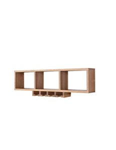pibm shelf wall-mounted wine rack and glass holder, oak wine storage rack, vintage home and kitchen bar decoration accessories, shelf and inverted high glass wine rack, wood color , a