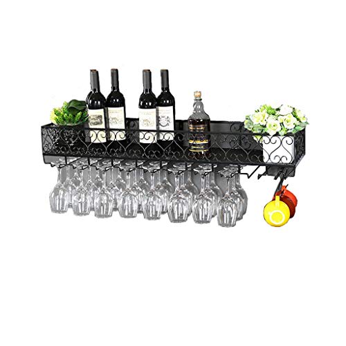 PIBM Stylish Simplicity Wine Shelf European Wrought Iron Hanging Wine Rack, Creative Wall Hanging Wine Rack, Black , 80 cm