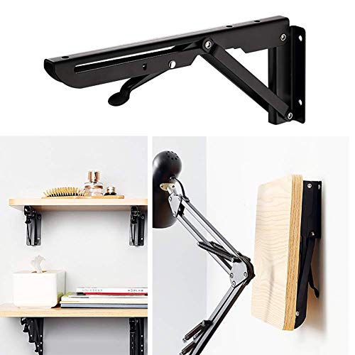 Stylish Simplicity Shelf Wall Mounted Floating Rack Table Laptop Stand Desk Iron Art Solid Wood Foldable Smooth Stainless Steel Bearing Strong,2 Colours,4 Sizes, PIBM, Black,