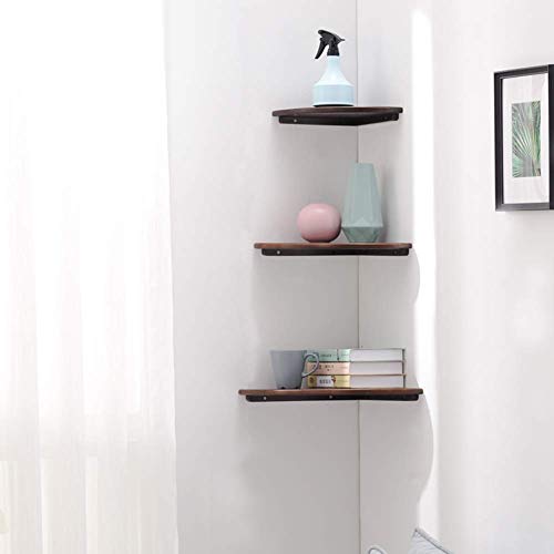 PIBM Stylish Simplicity Shelf Wall Mounted Floating Rack Shelves Solid Wood Wall Corner Sector Triangle Storage Wear Resistant Bedside Bearing Strong,6 Sizes, Brown , Radius 18 cm