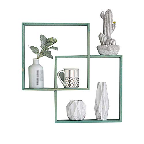 PIBM Stylish Simplicity Shelf Wall Mounted Floating Rack Shelves American Style Retro Wooden Multifunction Indoor Restaurant Living Room Bedroom, Light Green , 53x9x53cm