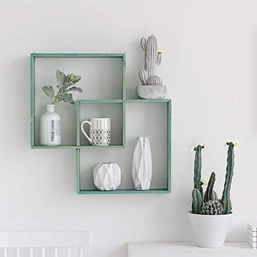 PIBM Stylish Simplicity Shelf Wall Mounted Floating Rack Shelves American Style Retro Wooden Multifunction Indoor Restaurant Living Room Bedroom, Light Green , 53x9x53cm