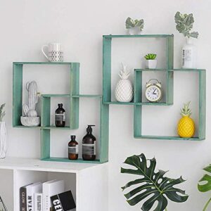 PIBM Stylish Simplicity Shelf Wall Mounted Floating Rack Shelves American Style Retro Wooden Multifunction Indoor Restaurant Living Room Bedroom, Light Green , 53x9x53cm