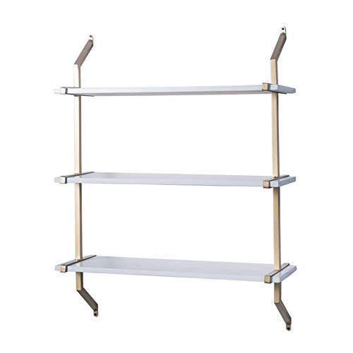 PIBM Stylish Simplicity Shelf Wall Mounted Floating Rack Shelves Simple Iron Art Solid Wood Bedroom Bookshelf Living Room Bearing Strong,2 Colours,4 Sizes, Golden Border , 60x26x74cm