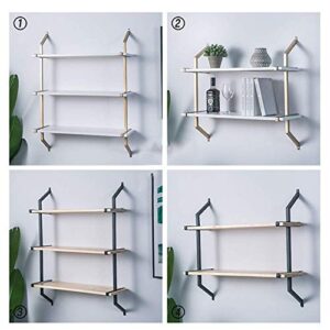 PIBM Stylish Simplicity Shelf Wall Mounted Floating Rack Shelves Simple Iron Art Solid Wood Bedroom Bookshelf Living Room Bearing Strong,2 Colours,4 Sizes, Golden Border , 60x26x74cm