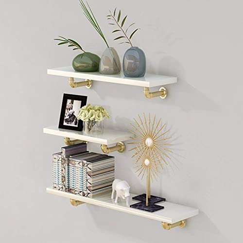 PIBM Stylish Simplicity Shelf Wall Mounted Floating Rack Shelves Industrial Wind Water Pipe Metal Solid Wood Show Bookshelf Kitchen Bathroom Store,7 Sizes, a , 60X20CM