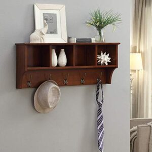 pibm stylish simplicity shelf wall mounted floating rack wooden wooden storage shelves collection 4 hooks/ 5 hooks,2 colors avaliable, brown , 85x35x18cm