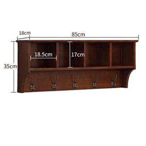 PIBM Stylish Simplicity Shelf Wall Mounted Floating Rack Wooden Wooden Storage Shelves Collection 4 Hooks/ 5 Hooks,2 Colors Avaliable, Brown , 85X35X18cm