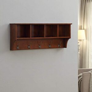 PIBM Stylish Simplicity Shelf Wall Mounted Floating Rack Wooden Wooden Storage Shelves Collection 4 Hooks/ 5 Hooks,2 Colors Avaliable, Brown , 85X35X18cm