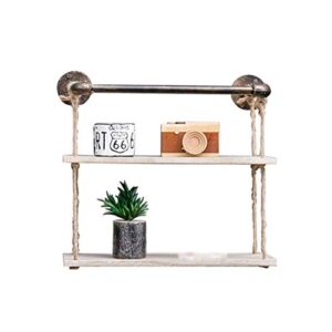 pibm stylish simplicity shelf wall mounted floating rack wooden industrial style water pipe hemp rope shop shelf retro,6 sizes,2/3 layers, a , 62.5x18x52cm