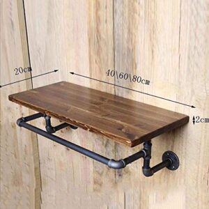 PIBM Stylish Simplicity Shelf Wall Mounted Floating Rack Shelves Retro Iron Art Water Pipe Multifunction Kitchen Towel Hook Bathroom, Black , 80x20x2cm