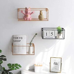 PIBM Stylish Simplicity Shelf Wall Mounted Floating Rack Shelves Iron Art Storage Storage Dorm Room Clothing Store Coffee Shop Bearing Strong,2 Colours,3 Sizes, Gold , 50.5x16x16cm