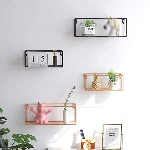 PIBM Stylish Simplicity Shelf Wall Mounted Floating Rack Shelves Iron Art Storage Storage Dorm Room Clothing Store Coffee Shop Bearing Strong,2 Colours,3 Sizes, Gold , 50.5x16x16cm